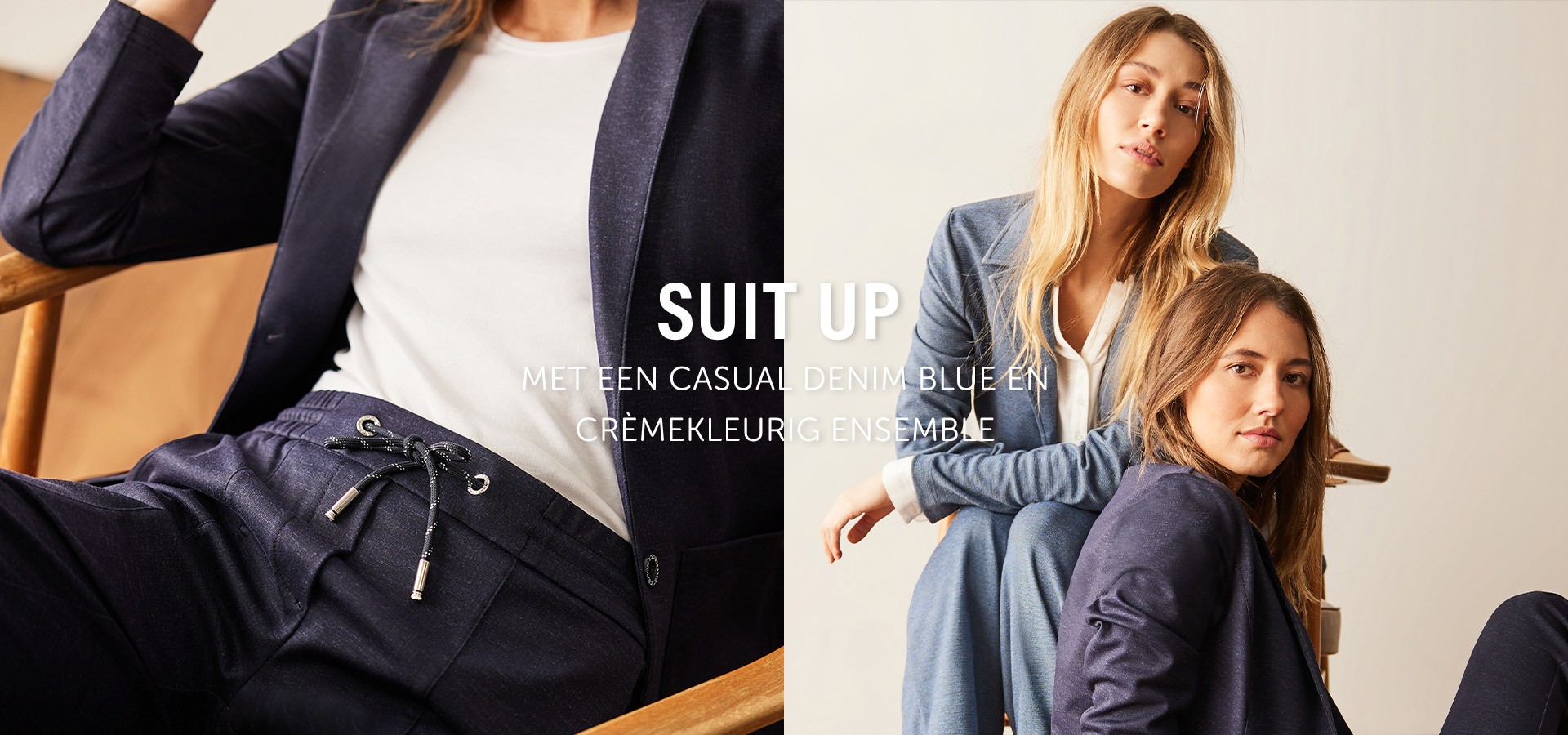 Suit upMet een Casual Denim Blue en crèmekleurig ensemble